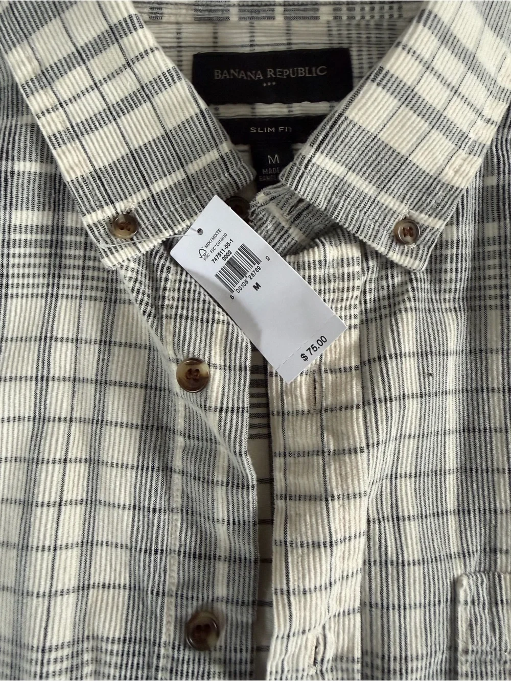 Banana Republic Gray and Cream Plaid Button-Down Shirt